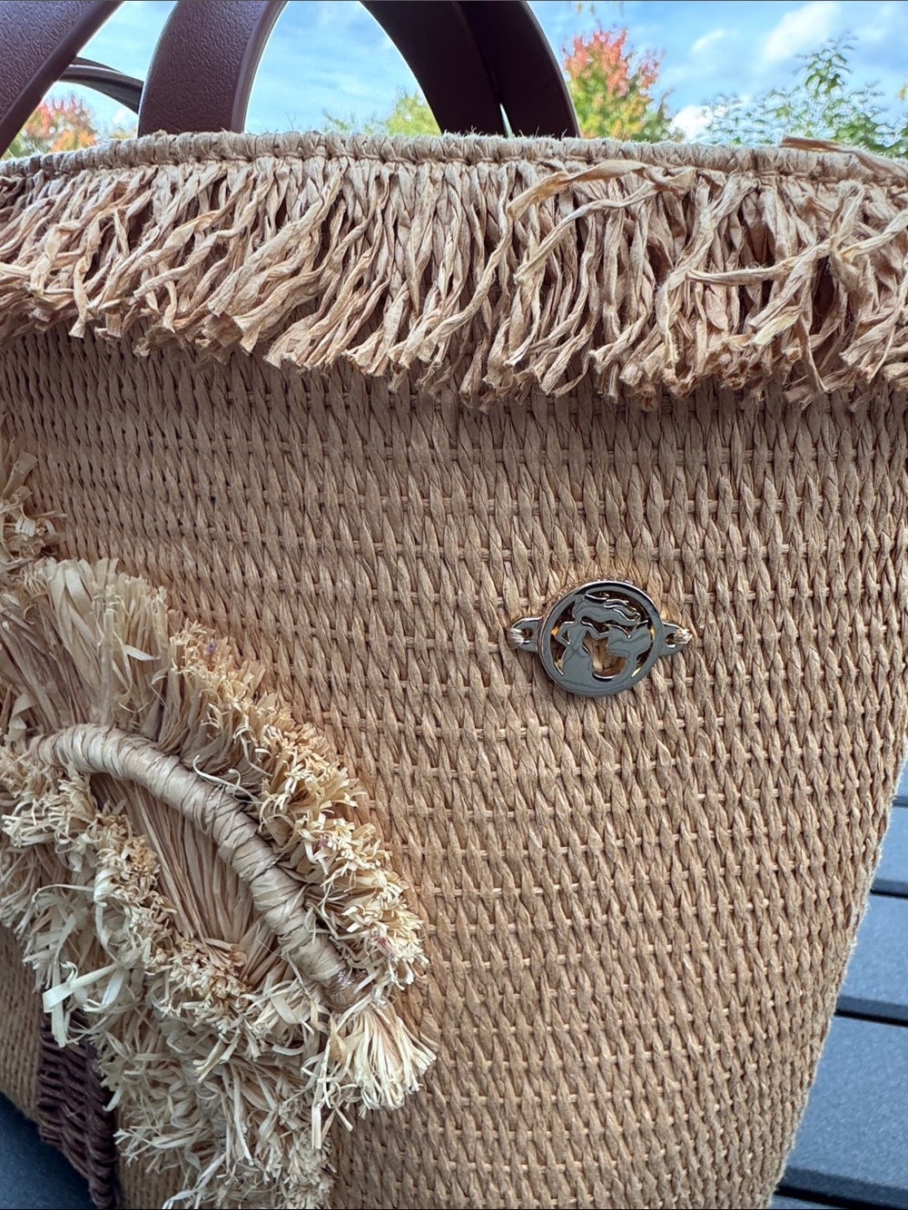 Spartina 449 Tan Woven Palm Tree Tote with Brown Handles - Picture 2 of 13
